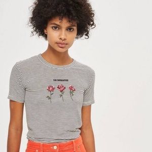 NWOT Topshop Embroidered Flowers Striped cropped T-shirt -Small